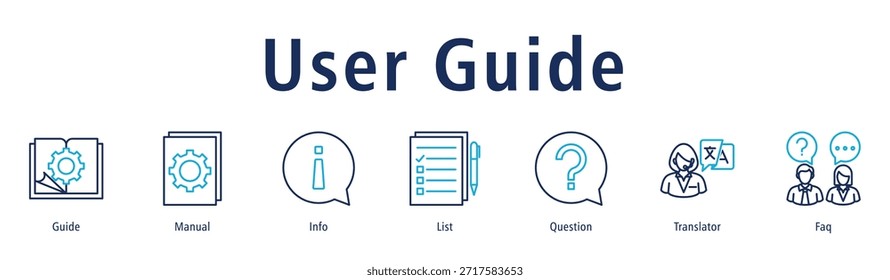 Banner do Guia do Usuário com ícones de Guia, Manual, Informações, Lista, Pergunta, Tradutor e Perguntas Frequentes.