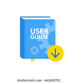 User Guide book download icon. Flat vector illustration.