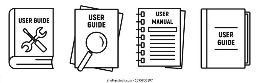 Conjunto de iconos de la guía del usuario. Conjunto de esquemas de iconos vectoriales de la guía de usuario para el diseño web aislado en fondo blanco