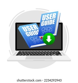 User guide Books download icon. Textbook with bookmark. Diary or notebook. Vector illustration.