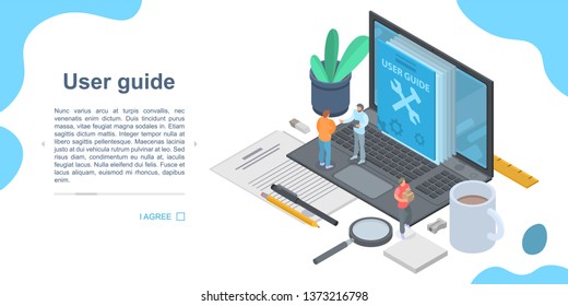 User guide concept banner. Isometric illustration of user guide vector concept banner for web design