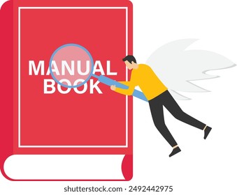 User guide concept. people with instruction guides or textbooks. Read guide and write user guide. Instruction manual, handbook help guide. Flat vector illustration.