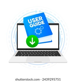 User Guide digital book. User manual document and download link. Reference book, instructions and guide. Vector illustration.