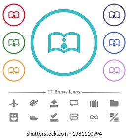 Guía del usuario iconos de color plano en contornos de forma circular. 12 íconos adicionales incluidos.