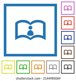 User guide flat color icons in square frames on white background