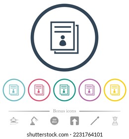 User guide flat color icons in round outlines. 6 bonus icons included.