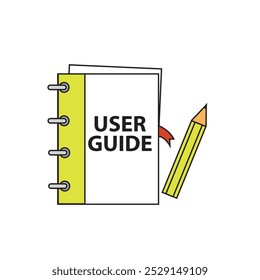 Guia do usuário, manual de instruções do guia. Livro de serviço de usuário em anel vetorial, sugerindo exame ou orientação detalhados, ajuda, suporte ao cliente e dados de informação