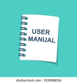 User guide. User manual. Knowledge base. Assembly instruction, technical use. Cover template isolated on background. Information document. Vector illustration flat design. Instruction or textbooks.