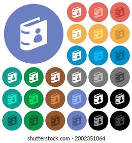 User guide multi colored flat icons on round backgrounds. Included white, light and dark icon variations for hover and active status effects, and bonus shades.