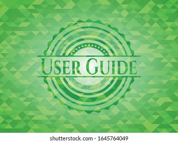 User Guide realistic green emblem. Mosaic background. Vector Illustration. Detailed.