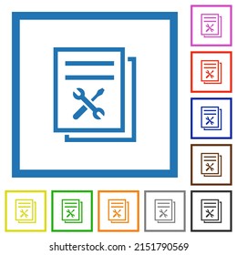 User guide with wrench and screwdriver flat color icons in square frames on white background