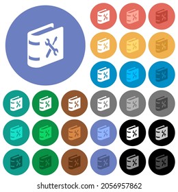 User guide with wrench and screwdriver multi colored flat icons on round backgrounds. Included white, light and dark icon variations for hover and active status effects, and bonus shades.