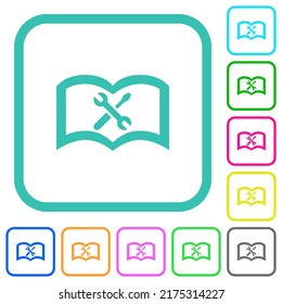 User guide with wrench and screwdriver vivid colored flat icons in curved borders on white background