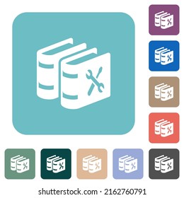 User guide with wrench and screwdriver white flat icons on color rounded square backgrounds