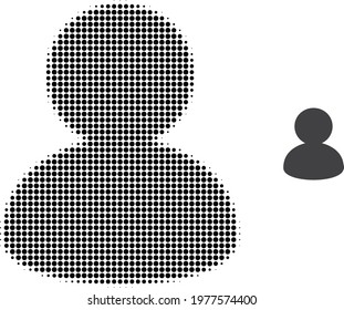 User halftone dot icon illustration. Halftone array contains circle dots. Vector illustration of user icon on a white background. Flat abstraction for user symbol.