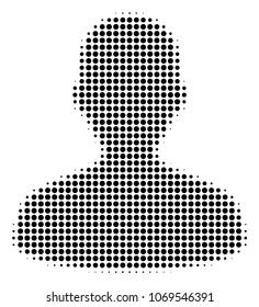 User halftone vector icon. Illustration style is dotted iconic User icon symbol on a white background. Halftone matrix is round blots.