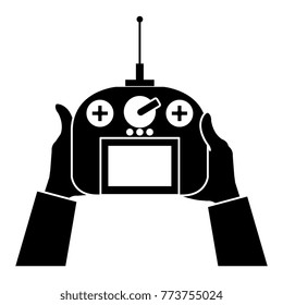 user hand with drone remote control
