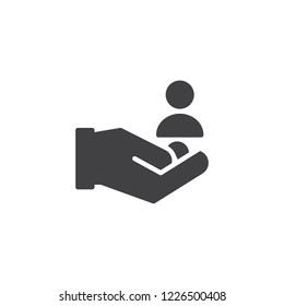 User and hand vector icon. filled flat sign for mobile concept and web design. Hand holding man avatar solid icon. Symbol, logo illustration. Pixel perfect vector graphics