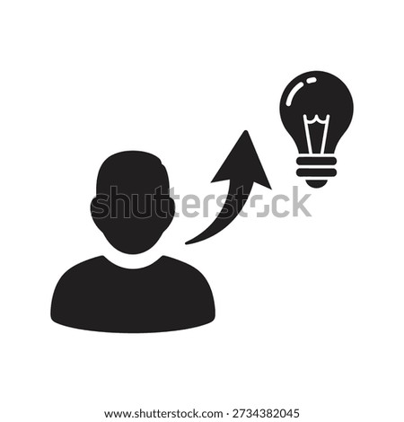 User head profile lightbulb idea arrow silhouette representing creativity inspiration brain storming innovation genius knowledge intelligence discovery concept