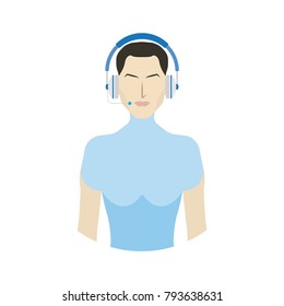User with headphone for call center. Customer service flat vector illustration EPS 10.