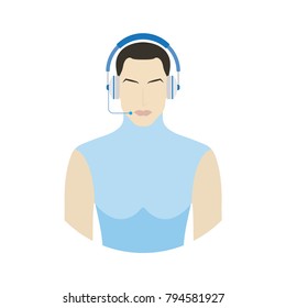 User with headphone for call center. Customer service flat vector illustration EPS 10.