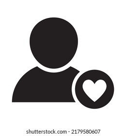 User with heart icon. Favorite profile sign. Stock vector. Vector illustration isolated on white background.