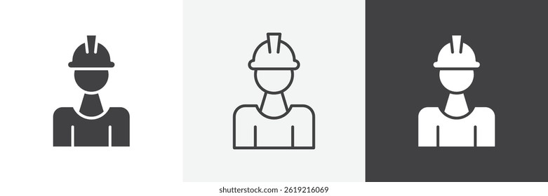 User helmet safety flat and liner vector icons set
