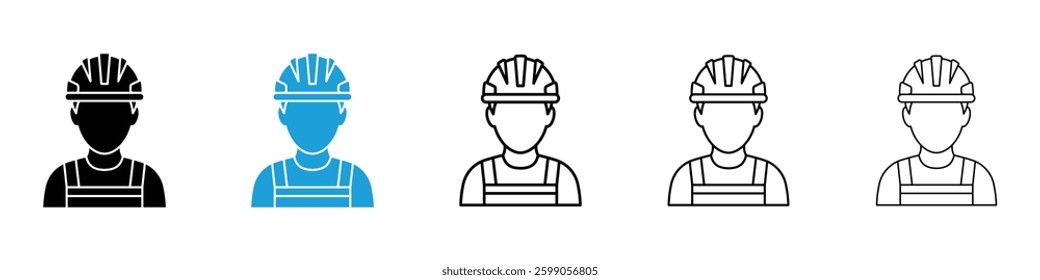 User helmet safety icons vector illustrations in black and blue colors for web and ui designs