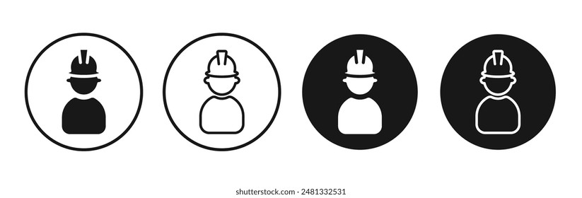 User helmet safety vector icon set black filled and outlined style.