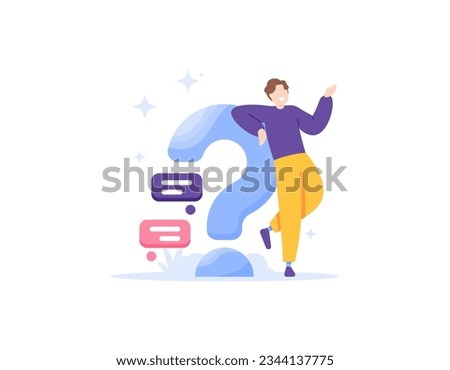 user help center service. frequently asked questions or FAQs. QnA or questions and answers. chat and investigation. introgrative. people with big question marks. illustration concept design. vector