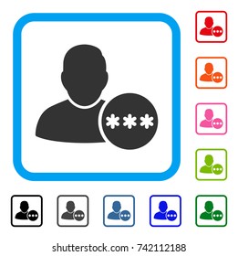 User Hidden Password icon. Flat gray iconic symbol in a light blue rounded squared frame. Black, gray, green, blue, red, orange color versions of User Hidden Password vector.