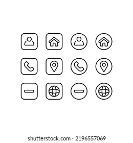 usuario, casa, contacto, ubicación, sitio web, icono diseño vectorial ilustración de alta calidad estilo negro