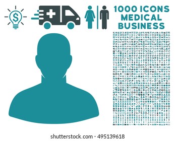 User icon with 1000 medical commerce soft blue vector pictograms. Set style is flat bicolor symbols, white background.