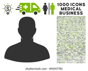 User icon with 1000 medical commercial eco green and gray vector pictographs. Collection style is flat bicolor symbols, white background.