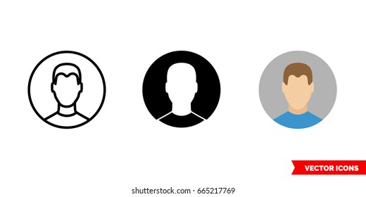 User icon of 3 types: color, black and white, outline. Isolated vector sign symbol.