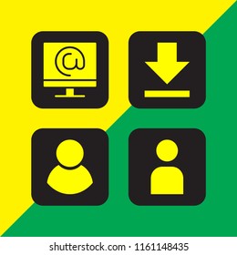 user icon. 4 user set with black male user symbol, ui, user icon and download vector icons for web and mobile app