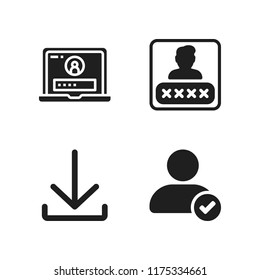 user icon. 4 user vector icons set. login, download and user verification interface symbol icons for web and design about user theme