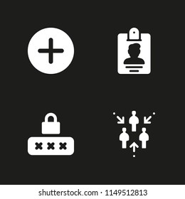 user icon. 4 user vectors with id card, password, people and add icons for web and mobile app