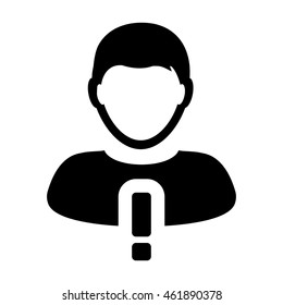 User Icon With Alert Warning & Exclamation Profile Symbol Glyph Vector illustration
