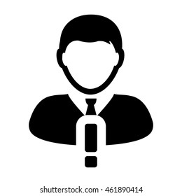 User Icon With Alert Warning & Exclamation Person Symbol Glyph Vector illustration