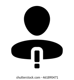 User Icon With Alert Warning & Exclamation Person Symbol Glyph Vector illustration