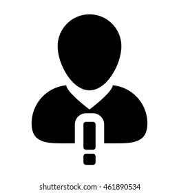 User Icon With Alert Warning & Exclamation Symbol Glyph Vector illustration