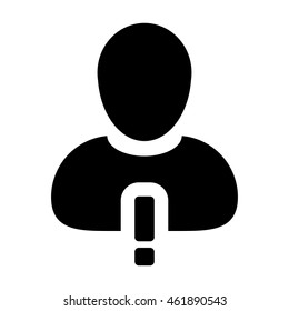 User Icon With Alert Warning & Exclamation Symbol Glyph Vector illustration