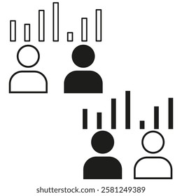 User icon. Analytics graph symbol. Business data concept. Vector illustration.