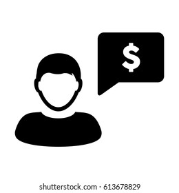 User Icon Avatar With Speech Bubble and Dollar Message, Person Symbol Glyph Pictogram Vector illustration