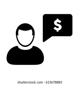 User Icon Avatar With Speech Bubble and Dollar Message, Person Symbol Glyph Pictogram Vector illustration