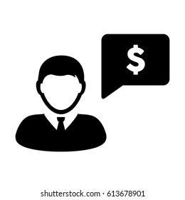 User Icon Avatar With Speech Bubble and Dollar Message, Person Symbol Glyph Pictogram Vector illustration