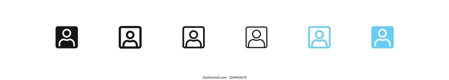 User icon. Avatar in the square symbol. Profile signs. Default account symbols. Person, people, member icons. Black and blue color. Vector isolated sign.