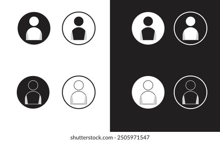 Icono de usuario con fondo blanco y negro, lineal y relleno