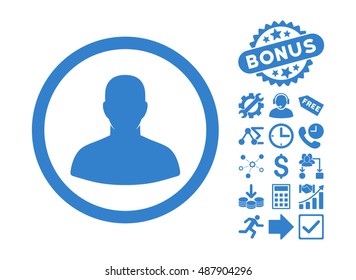 User icon with bonus design elements. Vector illustration style is flat iconic symbols, cobalt color, white background.